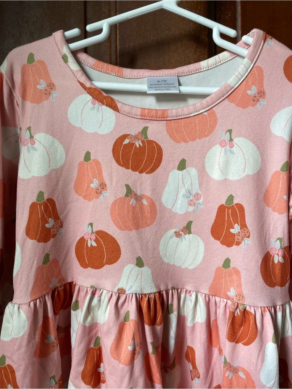 girls 7-8 long sleeve pink dress with pumpkins
